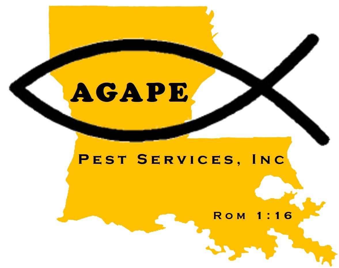 AGAPE Pest Services, Inc. — Louisiana silhouette with a Christian ichthys symbol